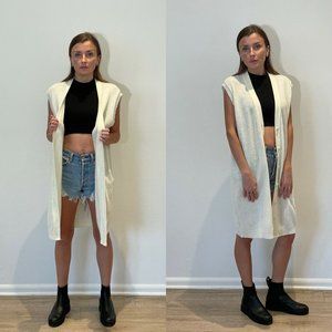 Vintage Jr Rappers Cream Button Down Long Cardigan Vest M